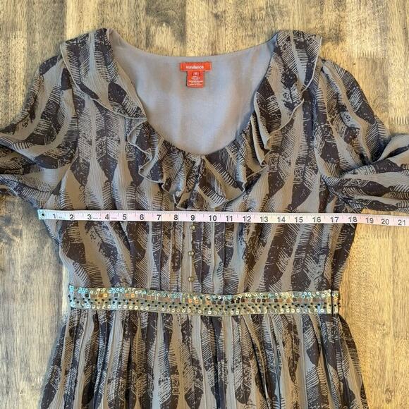 Sundance Dress 100% Silk Feather Boho Bohemian V-Neck Midi Brown Women’s Size 10 - Picture 3 of 6